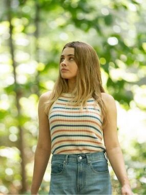 Madewell Striped Ribbed Tank Top - Cream, Blue & Orange